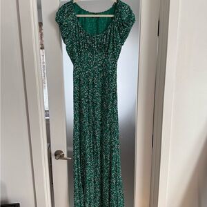 Madewell Green Floral Maxi Dress with Puff Sleeves